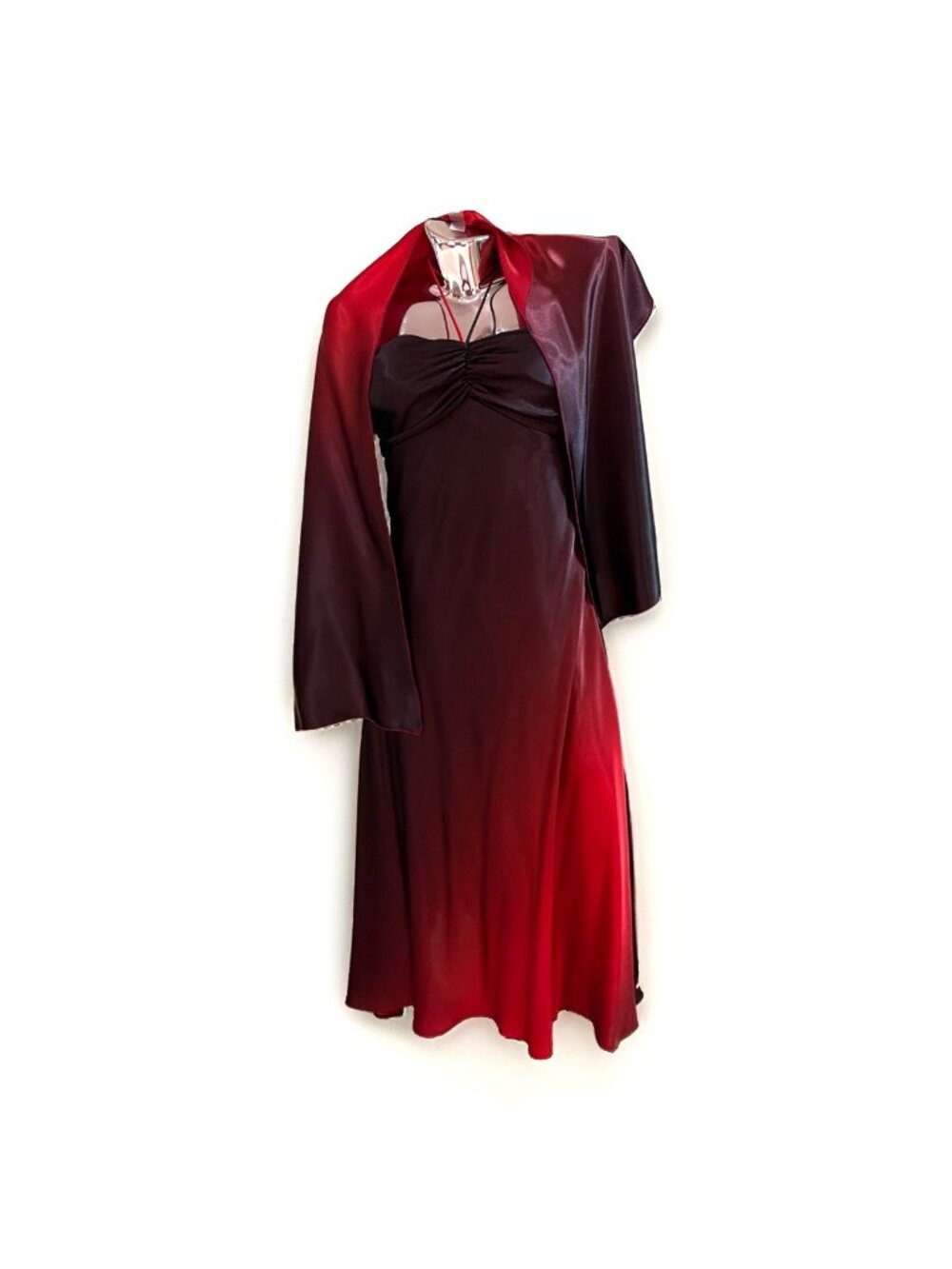 VTG Satin Halter Dress & Matching Wrap Size S Ombre Red Black Goth Vamp HOCO